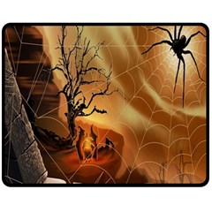 Digital Art Nature Spider Witch Spiderwebs Bricks Window Trees Fire Boiler Cliff Rock Fleece Blanket (medium)  by Simbadda