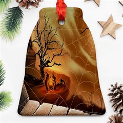 Digital Art Nature Spider Witch Spiderwebs Bricks Window Trees Fire Boiler Cliff Rock Bell Ornament (two Sides) by Simbadda