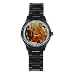 Digital Art Nature Spider Witch Spiderwebs Bricks Window Trees Fire Boiler Cliff Rock Stainless Steel Round Watch Front