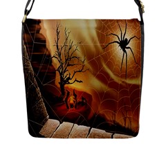 Digital Art Nature Spider Witch Spiderwebs Bricks Window Trees Fire Boiler Cliff Rock Flap Messenger Bag (l)  by Simbadda