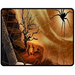 Digital Art Nature Spider Witch Spiderwebs Bricks Window Trees Fire Boiler Cliff Rock Double Sided Fleece Blanket (medium)  by Simbadda