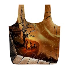 Digital Art Nature Spider Witch Spiderwebs Bricks Window Trees Fire Boiler Cliff Rock Full Print Recycle Bags (l)  by Simbadda