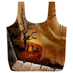 Digital Art Nature Spider Witch Spiderwebs Bricks Window Trees Fire Boiler Cliff Rock Full Print Recycle Bags (l)  by Simbadda