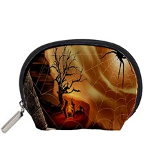 Digital Art Nature Spider Witch Spiderwebs Bricks Window Trees Fire Boiler Cliff Rock Accessory Pouches (small)  by Simbadda