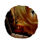 Digital Art Nature Spider Witch Spiderwebs Bricks Window Trees Fire Boiler Cliff Rock Standard 15  Premium Flano Round Cushions Front