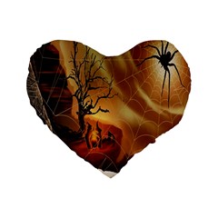 Digital Art Nature Spider Witch Spiderwebs Bricks Window Trees Fire Boiler Cliff Rock Standard 16  Premium Flano Heart Shape Cushions by Simbadda