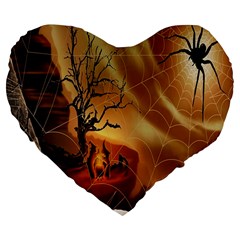 Digital Art Nature Spider Witch Spiderwebs Bricks Window Trees Fire Boiler Cliff Rock Large 19  Premium Flano Heart Shape Cushions by Simbadda