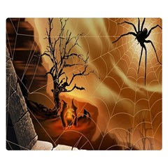 Digital Art Nature Spider Witch Spiderwebs Bricks Window Trees Fire Boiler Cliff Rock Double Sided Flano Blanket (small)  by Simbadda