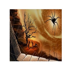 Digital Art Nature Spider Witch Spiderwebs Bricks Window Trees Fire Boiler Cliff Rock Small Satin Scarf (square) by Simbadda