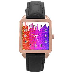 Square Spectrum Abstract Rose Gold Leather Watch  by Simbadda