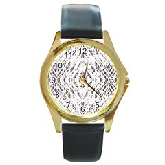 Pattern Monochrome Terrazzo Round Gold Metal Watch by Simbadda