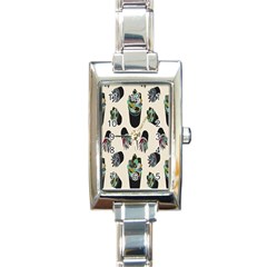 Succulent Plants Pattern Lights Rectangle Italian Charm Watch by Simbadda