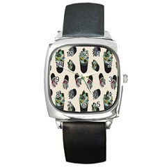 Succulent Plants Pattern Lights Square Metal Watch by Simbadda