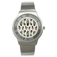 Succulent Plants Pattern Lights Stainless Steel Watch by Simbadda