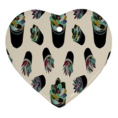 Succulent Plants Pattern Lights Heart Ornament (two Sides) by Simbadda