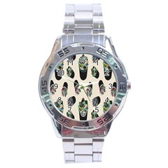 Succulent Plants Pattern Lights Stainless Steel Analogue Watch by Simbadda