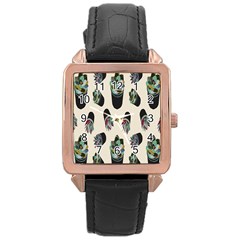 Succulent Plants Pattern Lights Rose Gold Leather Watch  by Simbadda