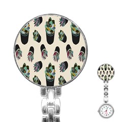 Succulent Plants Pattern Lights Stainless Steel Nurses Watch by Simbadda