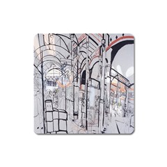 Cityscapes England London Europe United Kingdom Artwork Drawings Traditional Art Square Magnet