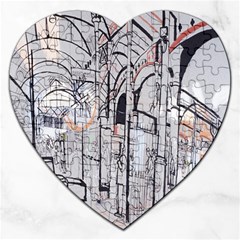 Cityscapes England London Europe United Kingdom Artwork Drawings Traditional Art Jigsaw Puzzle (heart) by Simbadda