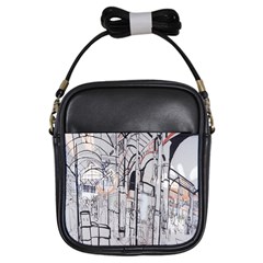 Cityscapes England London Europe United Kingdom Artwork Drawings Traditional Art Girls Sling Bags by Simbadda