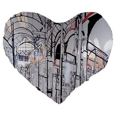 Cityscapes England London Europe United Kingdom Artwork Drawings Traditional Art Large 19  Premium Heart Shape Cushions