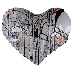 Cityscapes England London Europe United Kingdom Artwork Drawings Traditional Art Large 19  Premium Flano Heart Shape Cushions