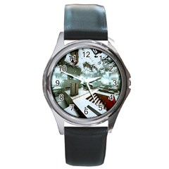 Digital Art Paint In Water Round Metal Watch by Simbadda