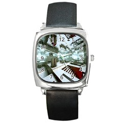 Digital Art Paint In Water Square Metal Watch by Simbadda