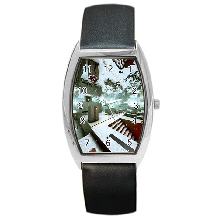 Digital Art Paint In Water Barrel Style Metal Watch