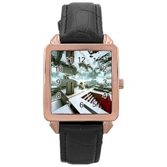 Digital Art Paint In Water Rose Gold Leather Watch  by Simbadda