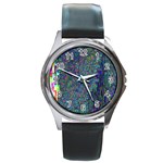 Glitch Art Round Metal Watch Front