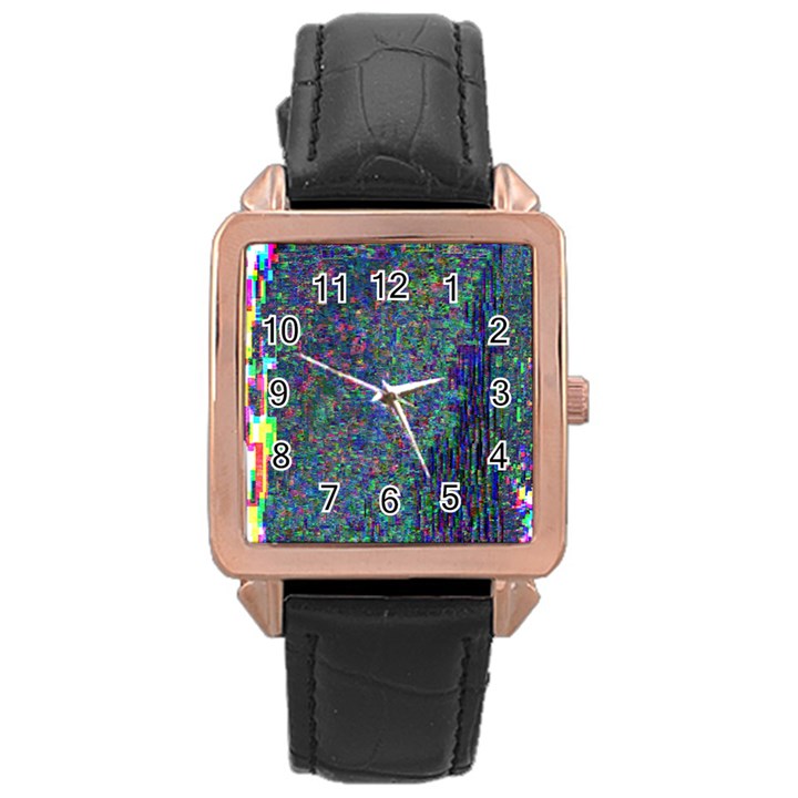 Glitch Art Rose Gold Leather Watch 