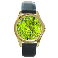 Concept Art Spider Digital Art Green Round Gold Metal Watch by Simbadda