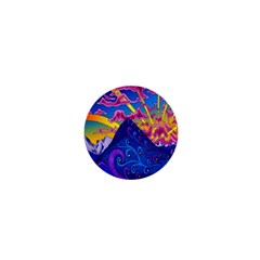 Psychedelic Colorful Lines Nature Mountain Trees Snowy Peak Moon Sun Rays Hill Road Artwork Stars 1  Mini Magnets by Simbadda