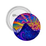 Psychedelic Colorful Lines Nature Mountain Trees Snowy Peak Moon Sun Rays Hill Road Artwork Stars 2.25  Buttons Front