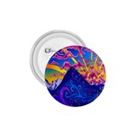 Psychedelic Colorful Lines Nature Mountain Trees Snowy Peak Moon Sun Rays Hill Road Artwork Stars 1.75  Buttons Front