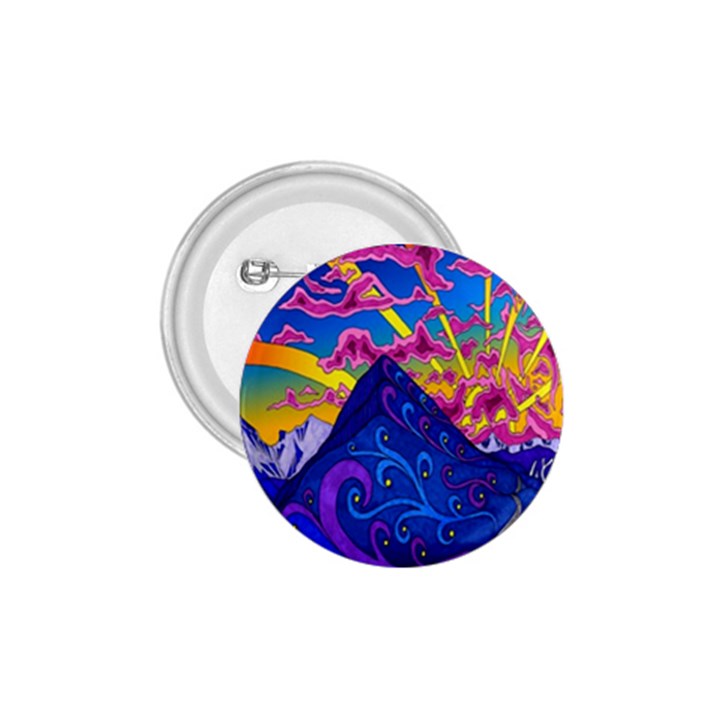 Psychedelic Colorful Lines Nature Mountain Trees Snowy Peak Moon Sun Rays Hill Road Artwork Stars 1.75  Buttons