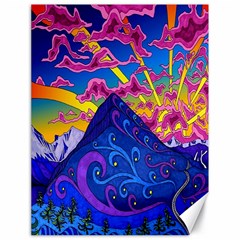 Psychedelic Colorful Lines Nature Mountain Trees Snowy Peak Moon Sun Rays Hill Road Artwork Stars Canvas 18  X 24   by Simbadda