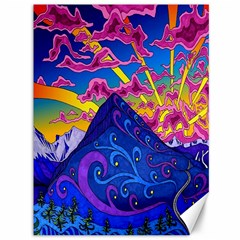 Psychedelic Colorful Lines Nature Mountain Trees Snowy Peak Moon Sun Rays Hill Road Artwork Stars Canvas 36  X 48   by Simbadda