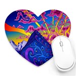 Psychedelic Colorful Lines Nature Mountain Trees Snowy Peak Moon Sun Rays Hill Road Artwork Stars Heart Mousepads Front