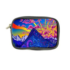 Psychedelic Colorful Lines Nature Mountain Trees Snowy Peak Moon Sun Rays Hill Road Artwork Stars Coin Purse by Simbadda