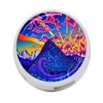 Psychedelic Colorful Lines Nature Mountain Trees Snowy Peak Moon Sun Rays Hill Road Artwork Stars 4-Port USB Hub (One Side) Front