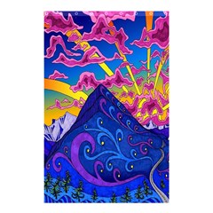 Psychedelic Colorful Lines Nature Mountain Trees Snowy Peak Moon Sun Rays Hill Road Artwork Stars Shower Curtain 48  X 72  (small) 