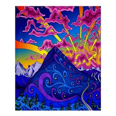 Psychedelic Colorful Lines Nature Mountain Trees Snowy Peak Moon Sun Rays Hill Road Artwork Stars Shower Curtain 60  X 72  (medium) 