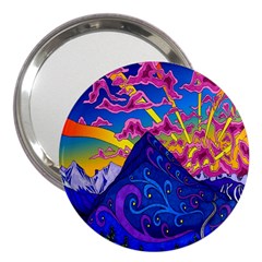 Psychedelic Colorful Lines Nature Mountain Trees Snowy Peak Moon Sun Rays Hill Road Artwork Stars 3  Handbag Mirrors by Simbadda