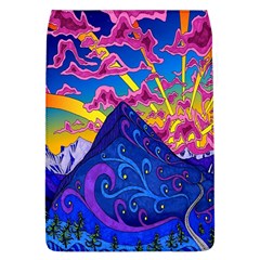 Psychedelic Colorful Lines Nature Mountain Trees Snowy Peak Moon Sun Rays Hill Road Artwork Stars Flap Covers (l)  by Simbadda