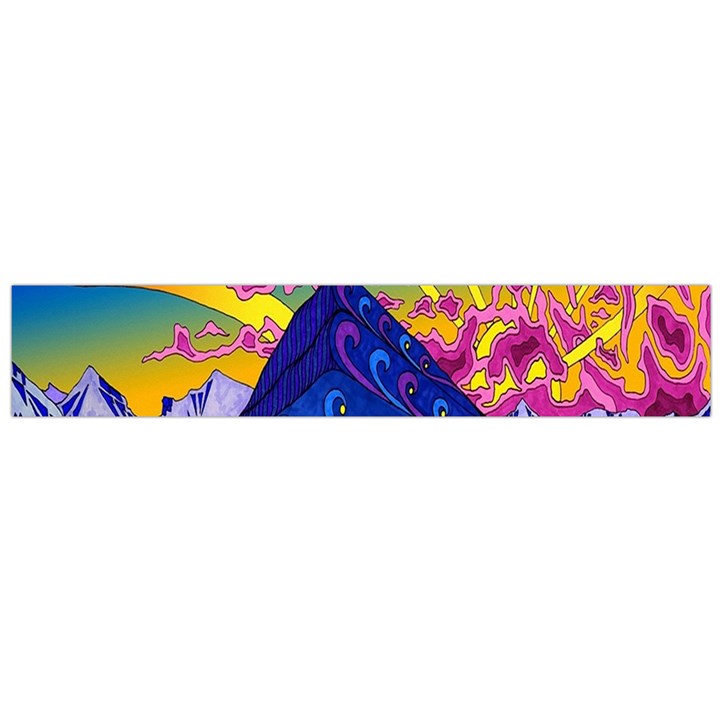 Psychedelic Colorful Lines Nature Mountain Trees Snowy Peak Moon Sun Rays Hill Road Artwork Stars Flano Scarf (Large)