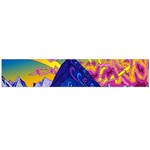 Psychedelic Colorful Lines Nature Mountain Trees Snowy Peak Moon Sun Rays Hill Road Artwork Stars Flano Scarf (Large) Back