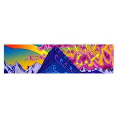 Psychedelic Colorful Lines Nature Mountain Trees Snowy Peak Moon Sun Rays Hill Road Artwork Stars Satin Scarf (oblong) by Simbadda